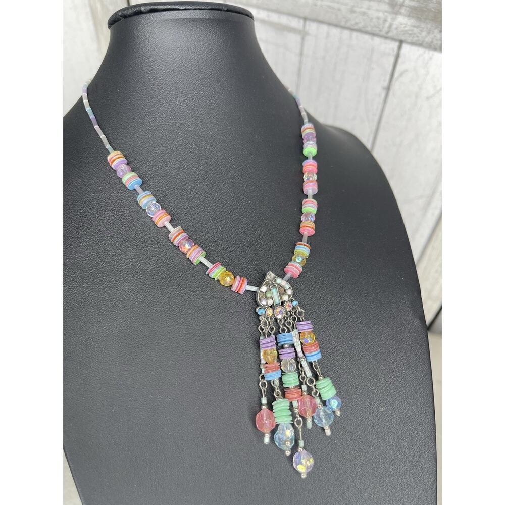 Vintage Colorful Pastel Beaded Rainbow Necklace Unique Kawaii